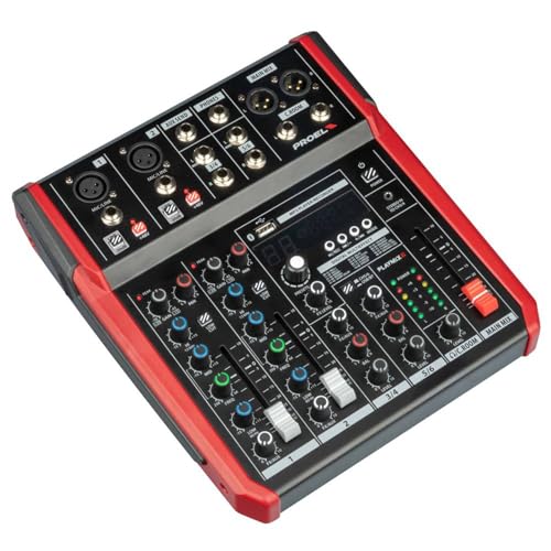 Proel Playmix6 - Mixer Audio A 6 Ingressi Con Modulo Bluetooth, Lettore Mp3 E Registrazione Stereo Su Usb, Nero Rifiniture In Rosso