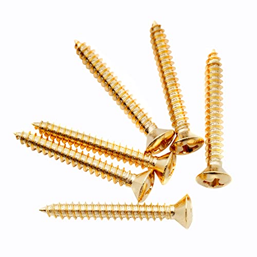 Musiclily Ultra 3X25 Mm Acciaio Inox Testa Piatta Viti Per Attacco Tracolla Chitarra O Ukelele, Dorato (Set Di 6)
