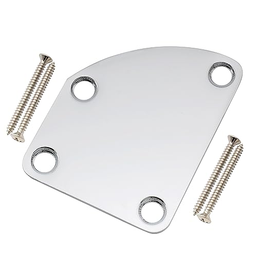 Musiclily Pro Sagomato Piastra Attacco Manico In Acciaio Neck Plate Per Chitarra Elettrica Strat Tele O Basso, Cromato