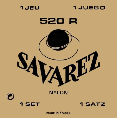 Savarez 520R Corde Per Chitarra Classica Concert 520R, Cantini Rettificati, Bassi Tradizionali, Set Tensione Standard, Rosso