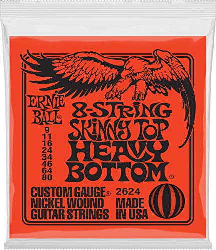 Ernie Ball, Skinny Top Heavy Bottom Slinky 8-String, Corde Per Chitarra Elettrica A 8 Corde, Diametro 9-80