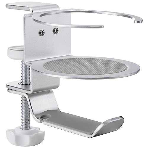 Speaka Professional Sp-Hch-150 Supporto Poggia Cuffie Con Passacavo Integrato, Con Portabicchiere Argento