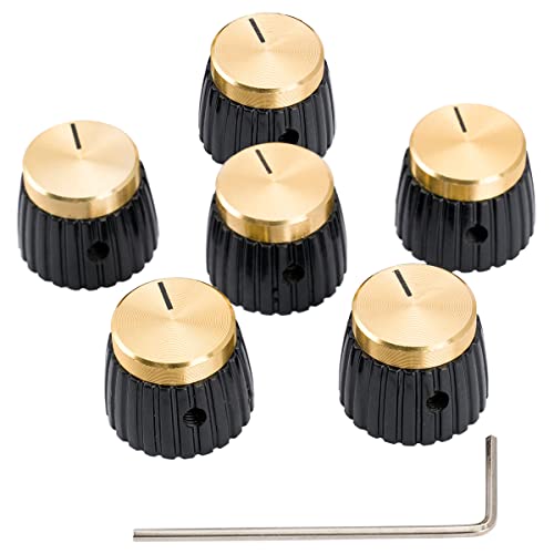 Musiclily Pro Universale Manopole In Plastica Con Vite Di Fissaggio Per Tutti I Potenziometri Amplificatori Marshall, Nero Con Top In Alluminio Dorato
