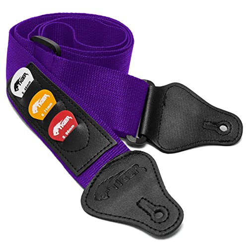 Tiger Stp4-Pu Tracolla Per Chitarra Con Supporti Per Plettro - Viola