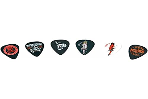 Dunlop Plettri Lucky 13, 1.0 Mm, Disegni Assortiti, Pacco Da 6 Pezzi