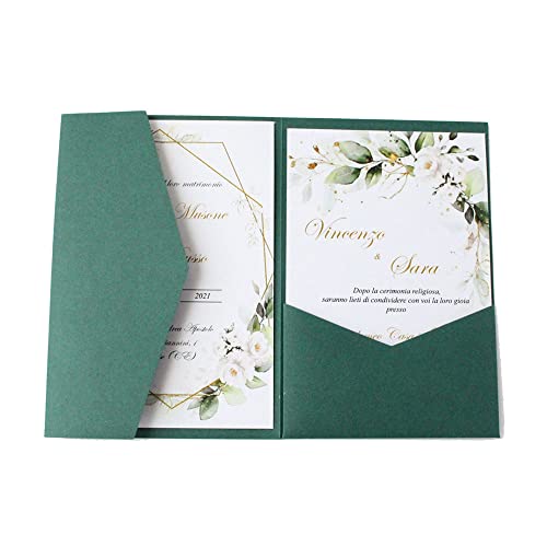 Millasaw - Partecipazione Di Matrimonio, Colore Verde Scuro, Cofanetto A Tre Ante, Invito A Una Festa Campestre, 25 Pezzi.
