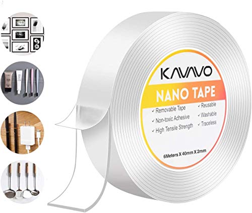 Nano Nastro Biadesivo Riutilizzabile,600Cm Multifunzionale Nastro Di Colla Trasparente Rimovibile Senza Traccia, Lavabile Forte Adesivo Antiscivolo Di