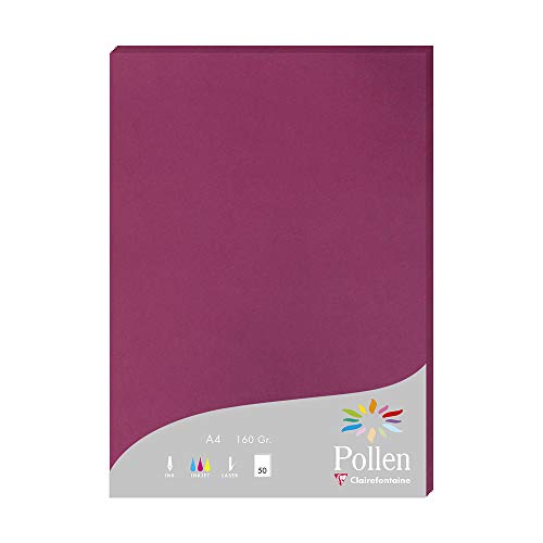 Clairefontaine 14206C - Astuccio Da 50 Fogli - Formato A4 (21X29,7Cm) - 160G/M² - Colore Fragola - Carta Di Invito Eventi E Corrispondenza - Gamma Pol