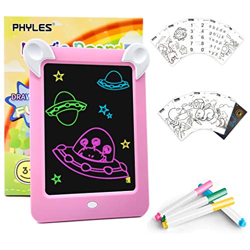 Phyles Lavagna Led Bambini, Lavagna Fluorescente, Tavoletta Da Luminosi Bambini Multifunzione Con 8 Effetti Illuminati - Giocattolo Magic Drawing Educ