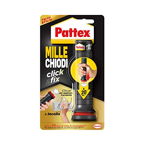 Pattex Millechiodi Click&Fix, Adesivo Universale Istantaneo Con Facile Applicatore Predosato, Clicca E Incolla Con L' Adesivo Extra Forte Facile Da Us