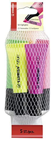 Stabilo Neon - Evidenziatore, Retina Da 5, Giallo/Verde/Arancio/Rosa/Magenta