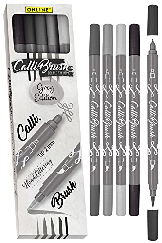Online Calli.Brush Grey - Juego De 5 Pinceles De Caligrafía, Con Punta De Caligrafía Y Punta De Pincel Para Diarios, Acuarelas