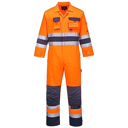 Portwest Tx55 Uomo Nantes Tuta Da Lavoro Alta Visibilità Riflettente Tuta Di Sicurezza Classe 3 Arancione/Navy, Xl