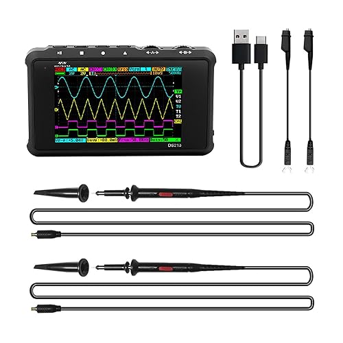 Miniware Oscilloscopio Portatile Ds213 Portatile Mini Dimensioni Palmare, Batteria Ricaricabile Integrata, 4 Canali, Larghezza Di Banda 15 Mhz, Oscill