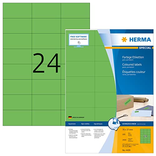 Herma Etichette Per Marcatura, 70 X 37 Mm, Etichette Adesive A4 Per Stampante, 24 Etichette Per Foglio, Verde