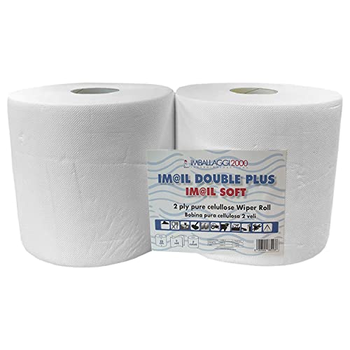 Imballaggi 2000 - Rotoloni Carta Asciugatutto Industriale - 1600 Strappi - Ideale Per Uso Alimentare E Compatibile Con Dispenser - Confezione Da 2 Rot