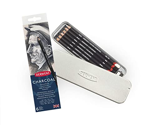 Derwent Set Da 6 Matite A Carboncino, Nelle Tonalità 1 X Carbone Chiaro, 2 X Medio, 2 X Scuro, 1 X Bianco Ed Un Temperino, Per Disegnare E Scrivere, O
