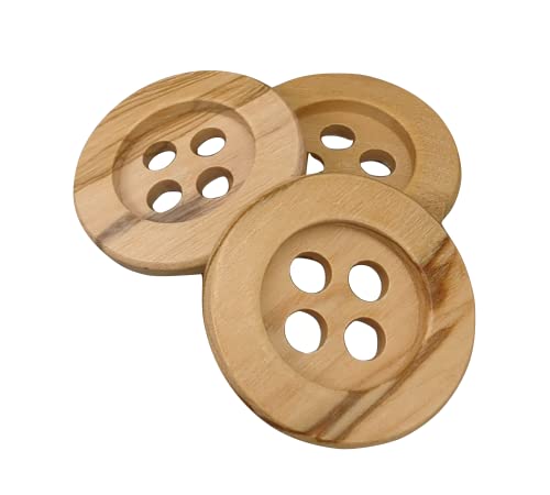 6 Bottoni Grandi In Legno D'Ulivo - 37 Mm - Prodotti E Spediti Dalla Spagna