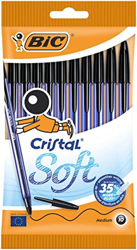 Bic Penne Nere A Sfera, Cristal Soft, Ottime Per La Scuola, Punta Media, 1.2 Mm, Nero, 10 Unità, 11.3 X 1 X 20.6 Cm