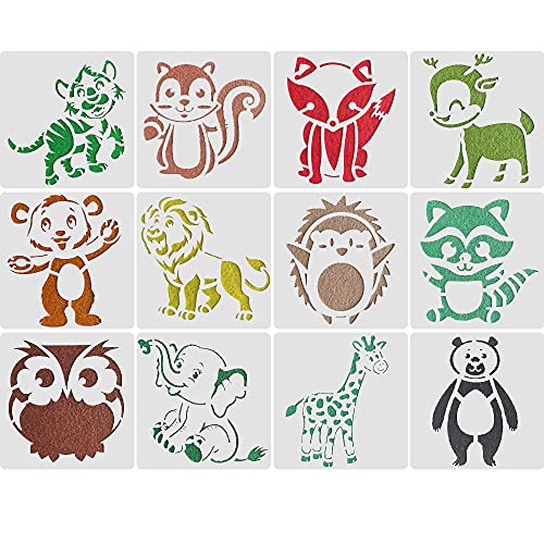 Stencil Di Pittura 12Pcs Pittura Stencil Animale 13 * 13Cm Pittura Stencil Fai Da Te Per Bambini Creazione Pittura Educazione Bambini Artigianato