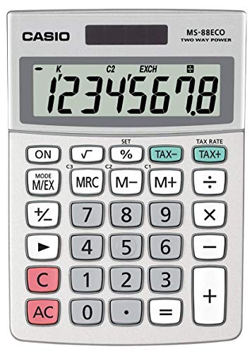 Casio Ms-88 Eco Calcolatrice Da Tavolo Display A Otto Cifre, Bianco