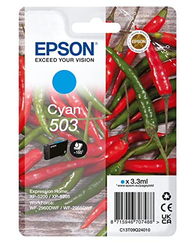 Epson 503 Serie Peperoncini - Cartucce Per Stampante Getto D'Inchiostro, Singlepack 1 Colore (Ciano 3.3 Ml), Formato Std, Stampe Affidabili Casa E Uff