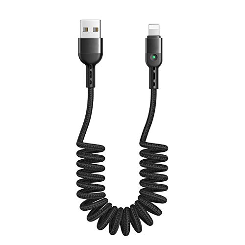 Coiled Cable For Apple Charger With Led Light, Spring Charging Data Transfer Compatible With Ios 10/11/12 Iphone Xs Max/Xr/Xs/X / 8/8 Plus / 7/7 Plus