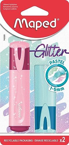 Maped 742028 - Evidenziatori Con Glitter Pastello (Confezione Da 2 Pezzi, Colori Assortiti)