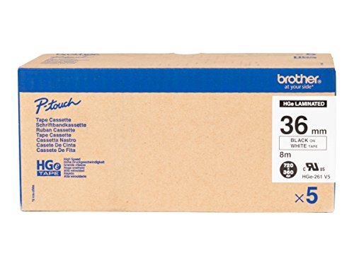 Brother Hge261V5 Nastro Laminato, 36 Mm, Nero/Bianco, 5 Pezzi