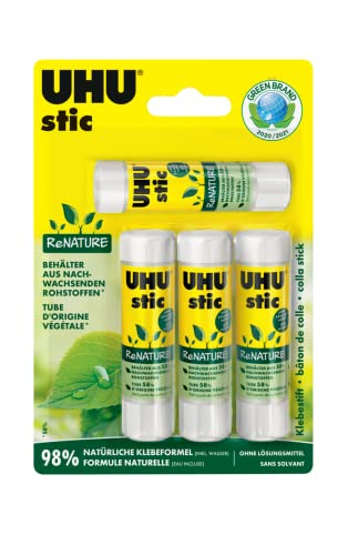 Uhu Stic Rennature 4X8.2G Colla Naturale Con Tubetto In Bio Plastica, Colla Per Bambini, Sicura Da Usare Per I Lavoretti, Adatta Per La Scuola, L'Uffi