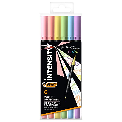 Bic Intensity Dual Tip Marcador 6 Pieza(S) Punta De Pincel Azul Claro, Verde Claro, Rosa Claro, Melocotón, Violeta, Amarillo