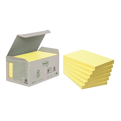 Post-It 21851 Foglietti Adesivi, Box Da 6 Blocchetti, Carta Riciclata Al 100%, 127 Mm X 76 Mm, Giallo