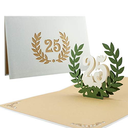 Diese-Klappkarten Biglietto Anniversario Matrimonio - Biglietto Pop Up 3D - Auguri 25 Anni - Anniversario Nozze D'Argento - Busta Inclusa - Design Con
