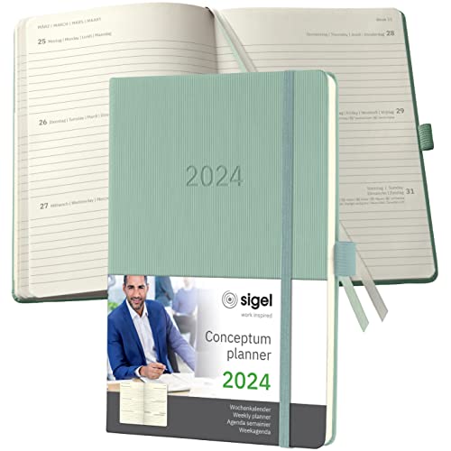 Sigel C2472 Conceptum Agenda Settimanale 2024, Circa A5, Verde, Copertina Rigida, 2 Pagine = 1 Settimana, 192 Pagine