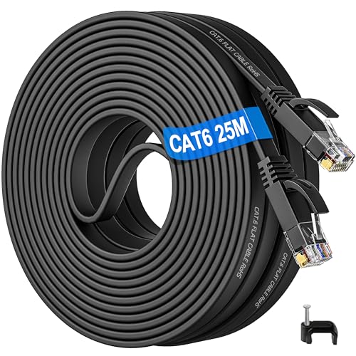 Cavo Ethernet 25 Metri, Cat 6 Cavo Lan 25M Molto Lungo Per Esterno Cavo Di Rete Rj45 Piatto Alta Velocità 1Gbps Filo Ethernet 25 Mt Gigabit Cavo Inter