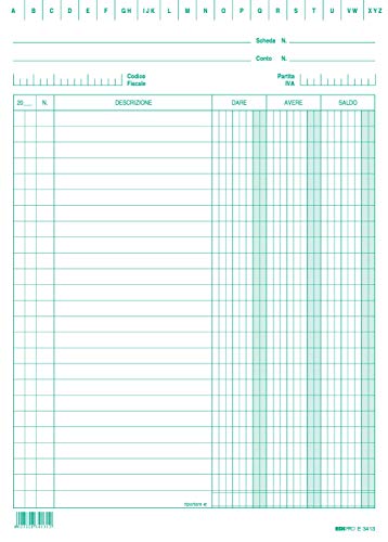 Edipro - E3413Ve - 100 Schede Dare/Avere/Saldo Verde F.To 24X17