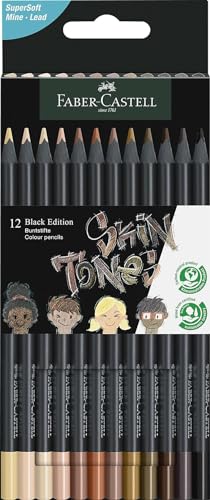 Faber-Castell 116414 - Matite Colorate Tonalità Pelle Black Edition, Scatola Di Cartone Da 12 Pezzi, Infrangibile, Triangolare, Tonalità Pelle