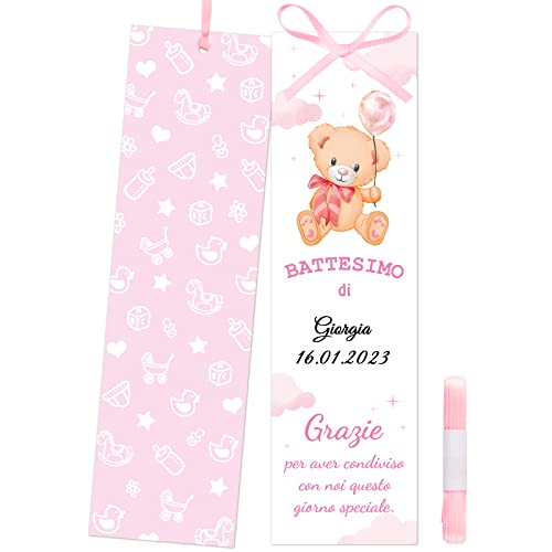 Gebetter 30Pz Segnaposto Segnalibri Battesimo Bimba Orsetto Bigliettini Segnaposto Bomboniera Bambina Ringraziamento Addobbi(Rosa Bimba)