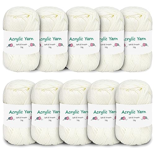 Domkan Cotone Per Uncinetto, 500G Filo Cotone Per Uncinetto, Filati Cotone Per Uncinetto Morbido, Cotone Fiocco Per Uncinetto (Ferri: 3,0-4,0 Mm), Bia