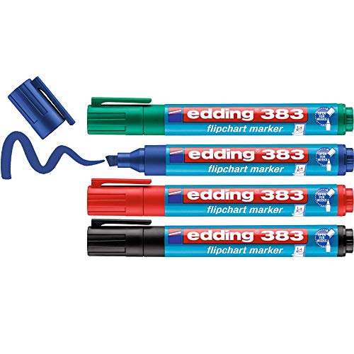 Edding 383 Marcatore Per Flipchart Punta A Scalpello; Astuccio 4 Pz.; Colori Nero, Rosso, Blu, Verde; Tratto 1-5 Mm