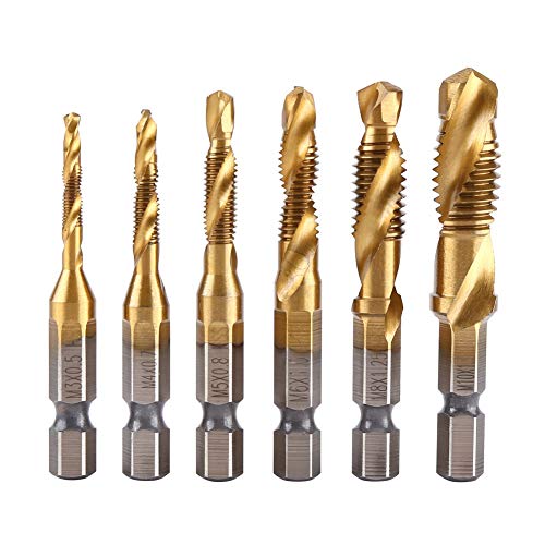 Kste Tap Drill Bits, Hex Shank Drill Bits, 6Pcs Metric Discussione M3-M10 Titanio Rivestito Hss Trapano E Tap Bits 1/4" Hex Shank