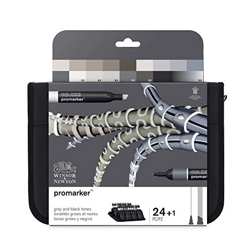 Winsor & Newton Promarker - Astuccio 24 Promarker Neri E Toni Di Grigio