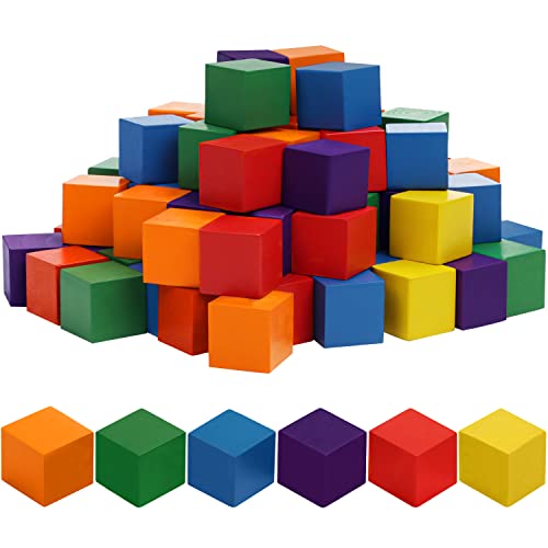 Belle Vous Cubi Colorati (Confezione Da 100) - 1,5 X 1,5 X 1,5 Cm - Cubi Legno Naturale In 6 Colori - Per Lavori Fai Da Te - Creazione Di Puzzle - Blo