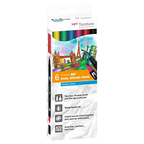 Tombow Fasermaler Dual Brush Pen Abt, 6Er-Set, Primärfarben