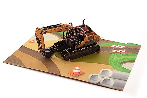 Builder Digger Excavator - Biglietto Pop-Up 3D Per Compleanno, Laurea, San Valentino, Festa Del Papà, Anniversario, Grazie, Get Well, Tutte Le Occasio