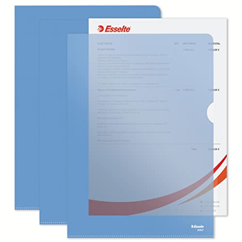 Esselte Buste L Deluxe, In Ppl Antiriflesso, Per Archiviare E Conservare Documenti In Formato A4, Confezione Da 100 Buste Blu Trasparenti, 54837