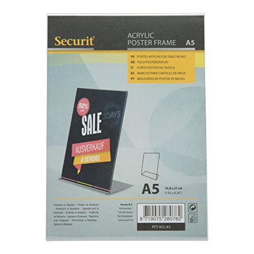 Securit Porta Poster Da Tavola In Acrilico - Formato Inclinato Ad L - Formato A5