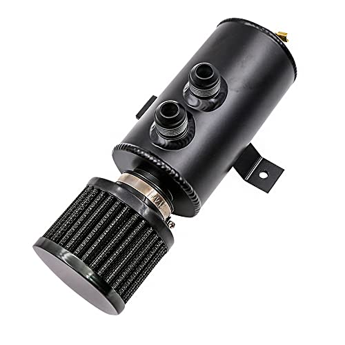 Cenpek Universale 10An Alluminio Baffled Oil Catch Can Con Valvola Di Scarico 2 Porti Serbatoio Spazzolato Serbatoio Con Filtro Sfiato 750Ml Nero