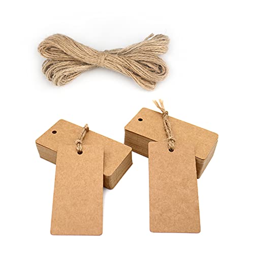 Etichette Rettangolari Regalo In Carta Kraft Tag Cartoncino, 9X4,5Cm, 100 Pezzi E Spago Di Iuta, Per Natale Compleanno Bomboniere Artigianato (Marrone