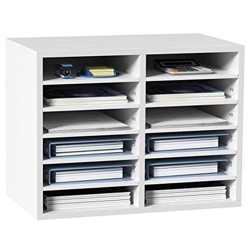 Vevor Organizzatore Per Documenti In Legno 12 Scompartimenti Bianco Carico Singolo 10 Kg Rimovibili E Regolabili, Portadocumenti 52 X 30,5 X 41 Cm Per